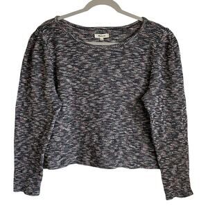 Madewell Boxy Cropped Sweater Sz L Marled Puff Sleeves Multicolored Cabincore